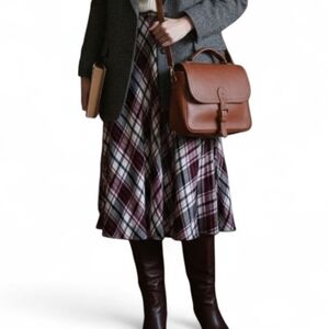 Chaps Plaid Midi Skirt - Dark Academia / Classic Tartan - Size Small